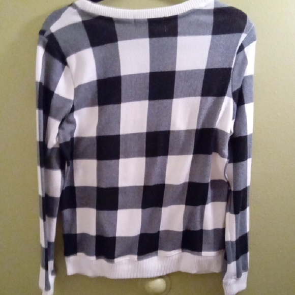 Womens Classic Black and White Crewneck Sweater Large Buffalo Check - Picture 4 of 4